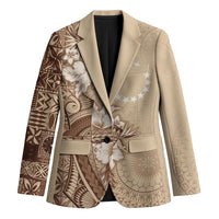 Kia Orana Cook Islands Tapa Floral With Cross Blazer Beige