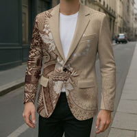 Kia Orana Cook Islands Tapa Floral With Cross Blazer Beige