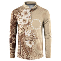 Kia Orana Cook Islands Tapa Floral With Cross Button Sweatshirt Beige LT7 Beige - Polynesian Pride