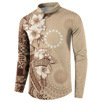 Kia Orana Cook Islands Tapa Floral With Cross Button Sweatshirt Beige LT7 - Polynesian Pride