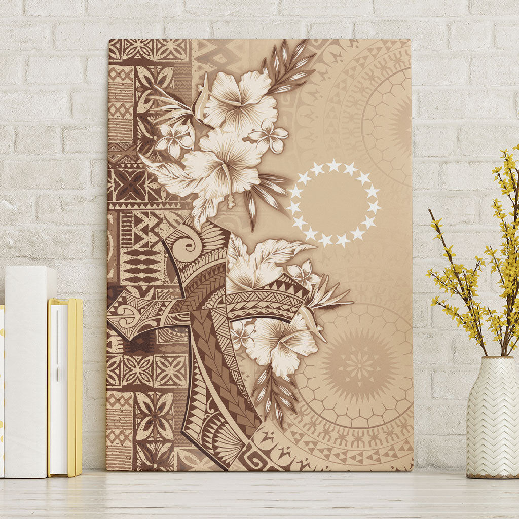 Kia Orana Cook Islands Tapa Floral With Cross Canvas Wall Art Beige LT7 Without Frame Beige - Polynesian Pride