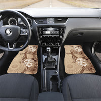 Kia Orana Cook Islands Tapa Floral With Cross Car Mats Beige LT7 Set 2pcs - Front Beige - Polynesian Pride