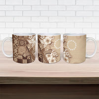 Kia Orana Cook Islands Tapa Floral With Cross Ceramic Mug Beige LT7 - Polynesian Pride