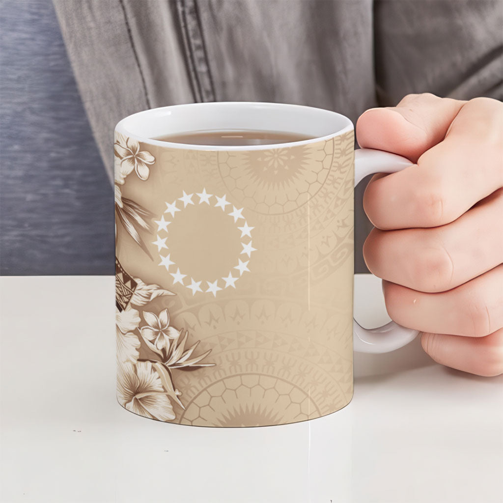 Kia Orana Cook Islands Tapa Floral With Cross Ceramic Mug Beige LT7 - Polynesian Pride