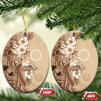Kia Orana Cook Islands Tapa Floral With Cross Ceramic Ornament Beige