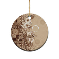 Kia Orana Cook Islands Tapa Floral With Cross Ceramic Ornament Beige