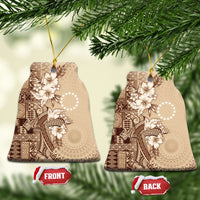 Kia Orana Cook Islands Tapa Floral With Cross Ceramic Ornament Beige