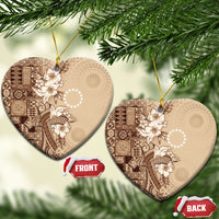 Kia Orana Cook Islands Tapa Floral With Cross Ceramic Ornament Beige