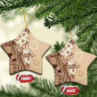 Kia Orana Cook Islands Tapa Floral With Cross Ceramic Ornament Beige