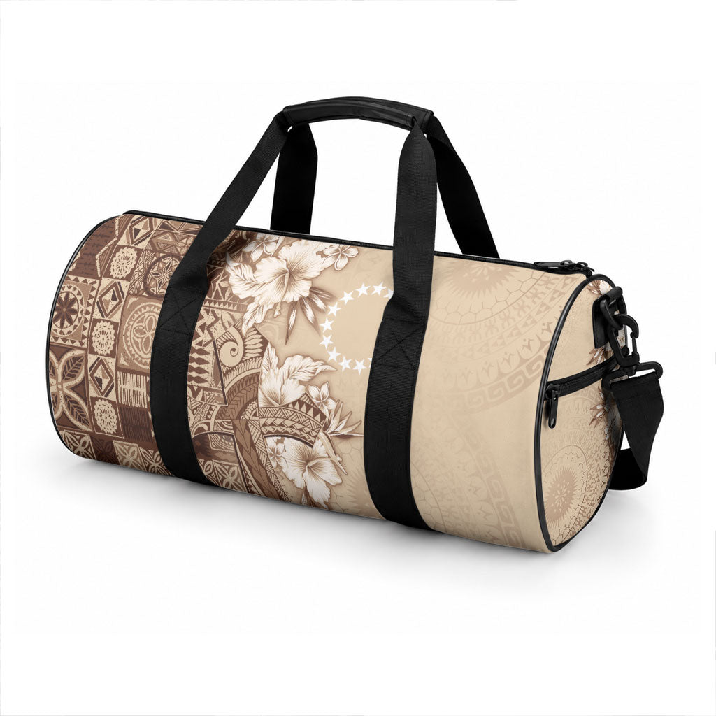 Kia Orana Cook Islands Tapa Floral With Cross Duffle Bag Beige LT7 - Polynesian Pride