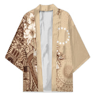 Kia Orana Cook Islands Tapa Floral With Cross Kimono Beige LT7 Unisex Beige - Polynesian Pride
