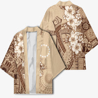 Kia Orana Cook Islands Tapa Floral With Cross Kimono Beige LT7 - Polynesian Pride