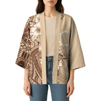 Kia Orana Cook Islands Tapa Floral With Cross Kimono Beige LT7 - Polynesian Pride