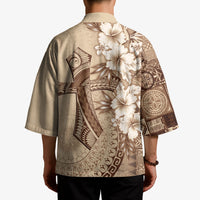 Kia Orana Cook Islands Tapa Floral With Cross Kimono Beige LT7 - Polynesian Pride