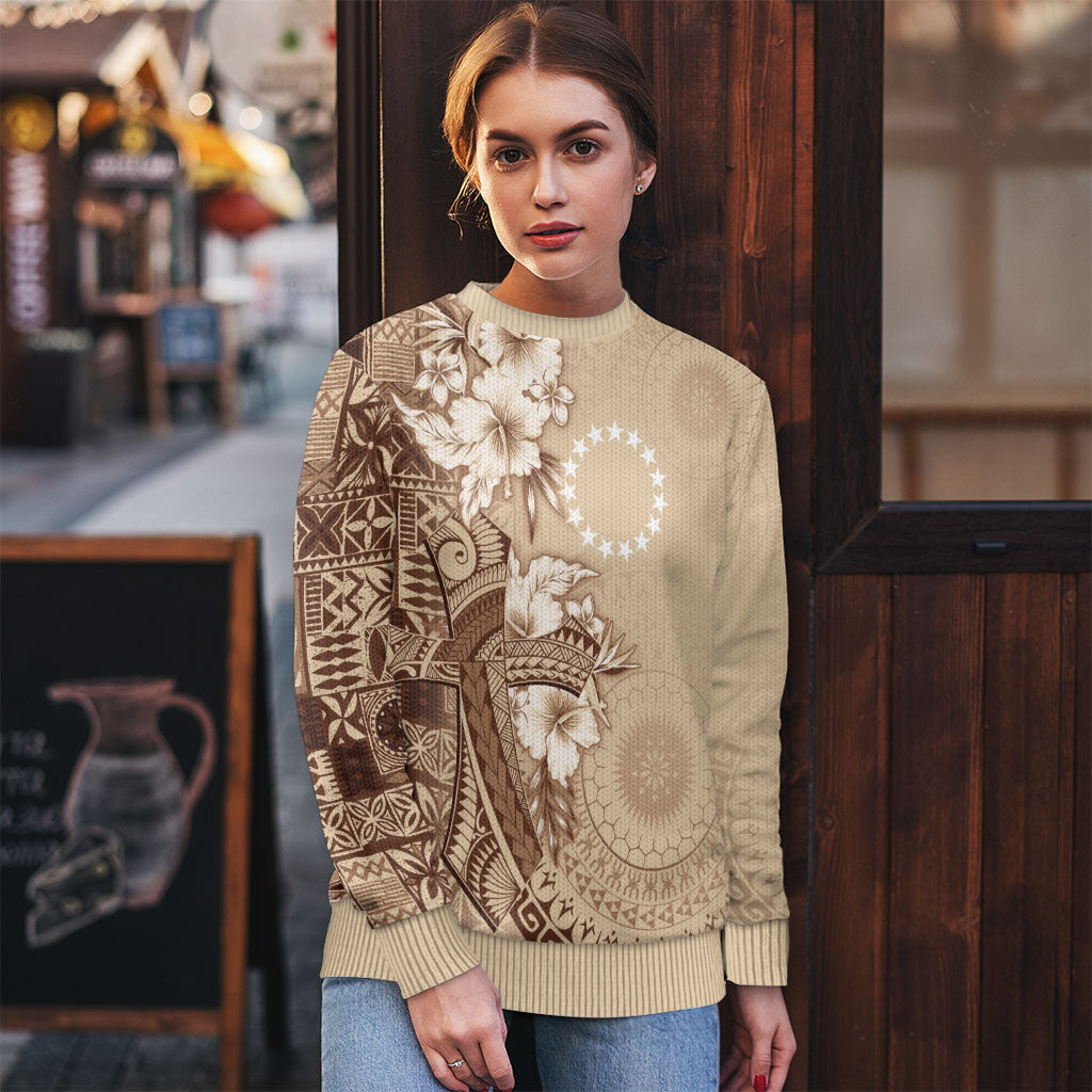 Kia Orana Cook Islands Tapa Floral With Cross Ugly Christmas Sweater Beige LT7 - Polynesian Pride