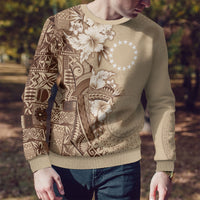 Kia Orana Cook Islands Tapa Floral With Cross Ugly Christmas Sweater Beige LT7 - Polynesian Pride