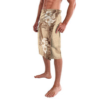 Kia Orana Cook Islands Tapa Floral With Cross Lavalava Beige LT7 - Polynesian Pride