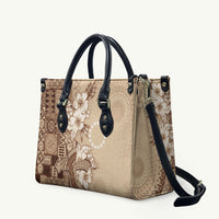 Kia Orana Cook Islands Tapa Floral With Cross Leather Bag Beige LT7 Beige - Polynesian Pride