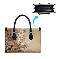Kia Orana Cook Islands Tapa Floral With Cross Leather Bag Beige LT7 - Polynesian Pride