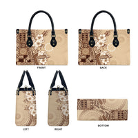 Kia Orana Cook Islands Tapa Floral With Cross Leather Bag Beige LT7 - Polynesian Pride