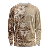 Kia Orana Cook Islands Tapa Floral With Cross Long Sleeve Shirt Beige LT7 Unisex Beige - Polynesian Pride