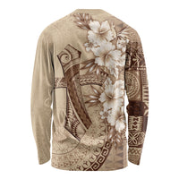 Kia Orana Cook Islands Tapa Floral With Cross Long Sleeve Shirt Beige LT7 - Polynesian Pride