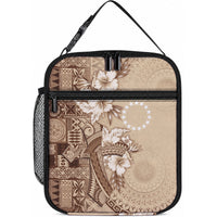 Kia Orana Cook Islands Tapa Floral With Cross Lunch Bag Beige LT7 10.2 × 8.3 × 4.3 inch Beige - Polynesian Pride