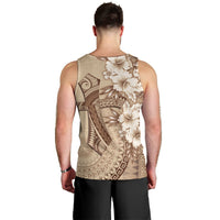 Kia Orana Cook Islands Tapa Floral With Cross Men Tank Top Beige LT7 - Polynesian Pride