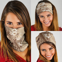Kia Orana Cook Islands Tapa Floral With Cross Neck Gaiter Beige LT7 - Polynesian Pride