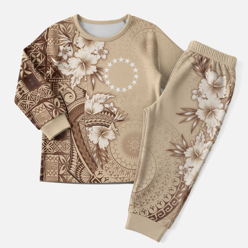 Kia Orana Cook Islands Tapa Floral With Cross Christmas Pajama Set Beige LT7 Men Beige - Polynesian Pride