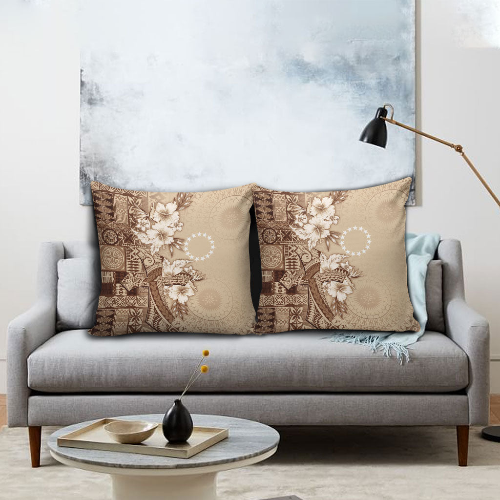 Kia Orana Cook Islands Tapa Floral With Cross Pillow Cover Beige LT7 - Polynesian Pride