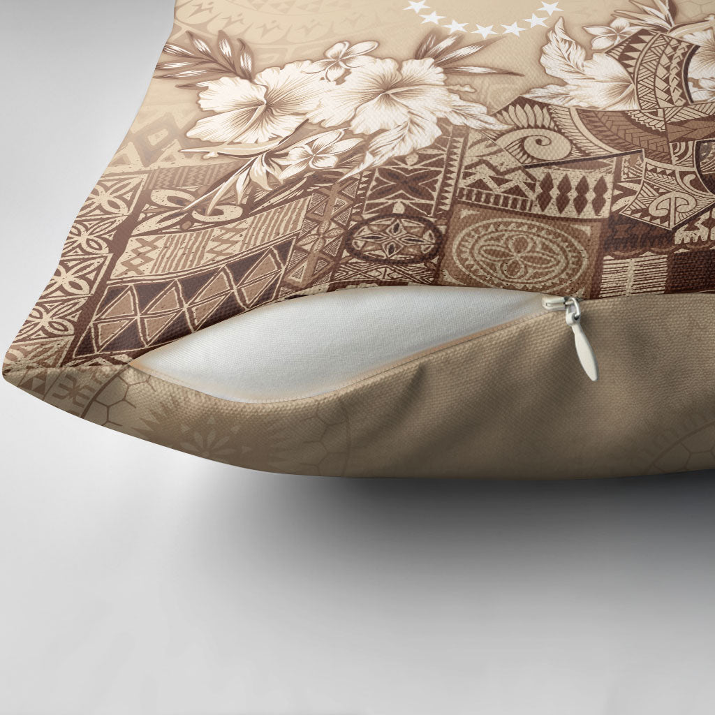 Kia Orana Cook Islands Tapa Floral With Cross Pillow Cover Beige LT7 - Polynesian Pride
