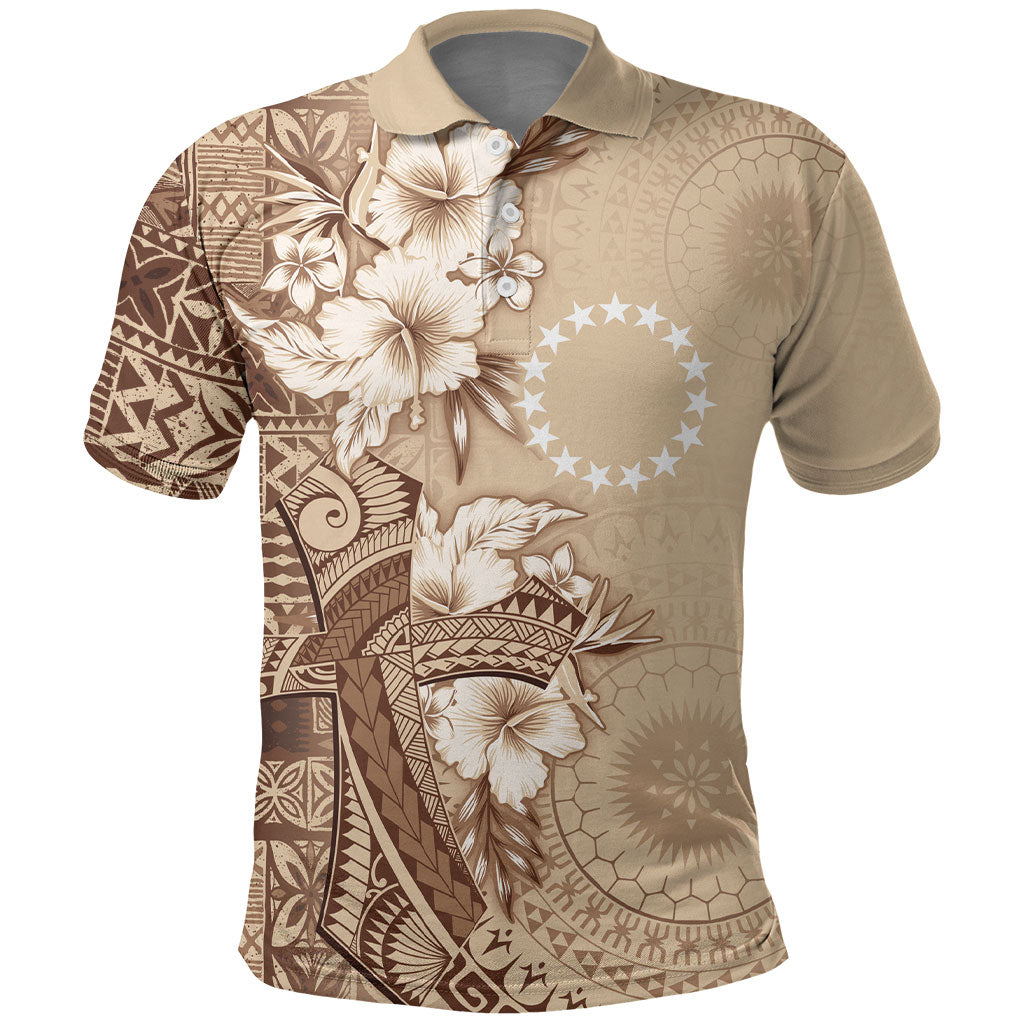 Kia Orana Cook Islands Tapa Floral With Cross Polo Shirt Beige LT7 Beige - Polynesian Pride