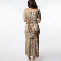 Kia Orana Cook Islands Tapa Floral With Cross Puletasi Beige LT7 - Polynesian Pride