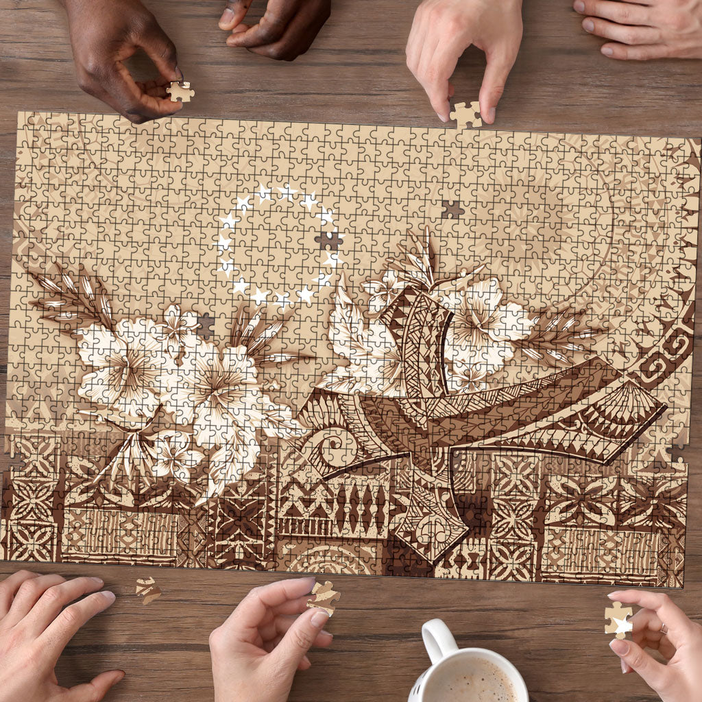 Kia Orana Cook Islands Tapa Floral With Cross Puzzle Beige LT7 - Polynesian Pride