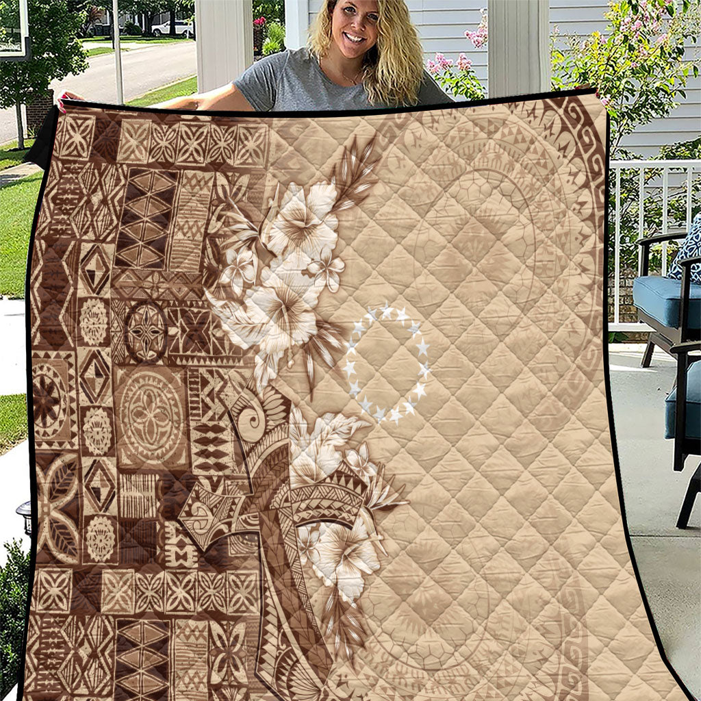 Kia Orana Cook Islands Tapa Floral With Cross Quilt Beige LT7 Beige - Polynesian Pride
