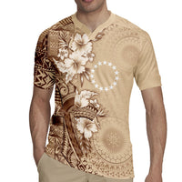 Kia Orana Cook Islands Tapa Floral With Cross Rugby Jersey Beige LT7 - Polynesian Pride