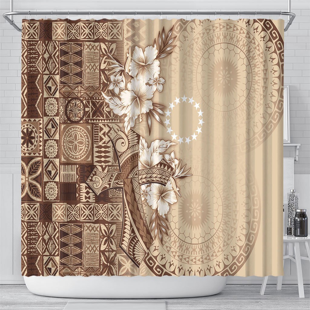 Kia Orana Cook Islands Tapa Floral With Cross Shower Curtain Beige LT7 - Polynesian Pride