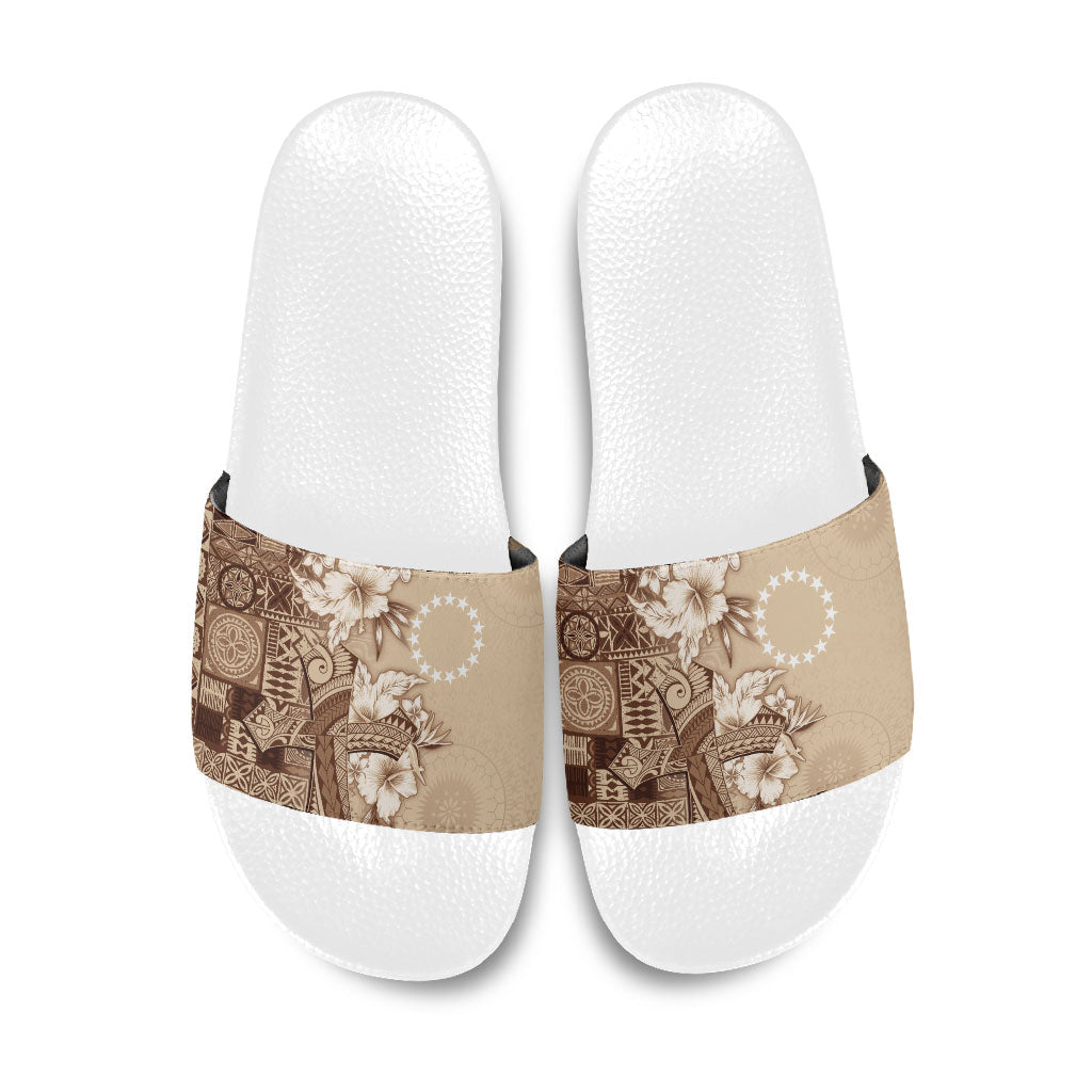 Kia Orana Cook Islands Tapa Floral With Cross Slide Sandals Beige LT7 Beige - Polynesian Pride