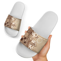 Kia Orana Cook Islands Tapa Floral With Cross Slide Sandals Beige LT7 - Polynesian Pride