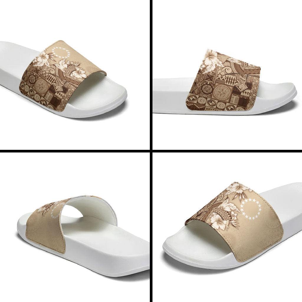 Kia Orana Cook Islands Tapa Floral With Cross Slide Sandals Beige LT7 - Polynesian Pride