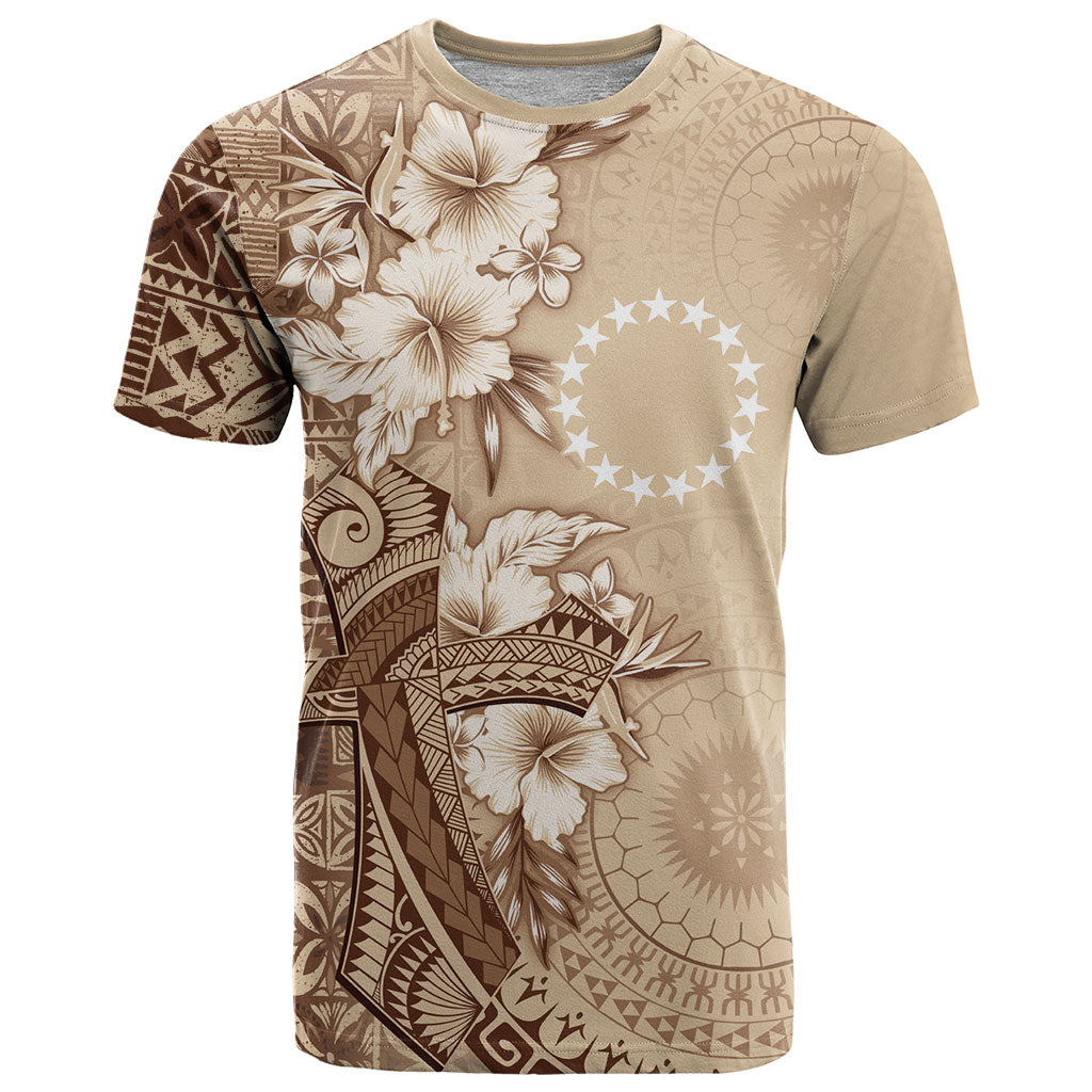 Kia Orana Cook Islands Tapa Floral With Cross T Shirt Beige LT7 Beige - Polynesian Pride