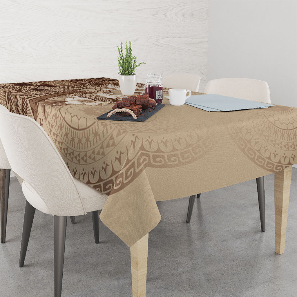 Kia Orana Cook Islands Tapa Floral With Cross Tablecloth Beige LT7 - Polynesian Pride