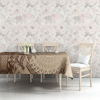 Kia Orana Cook Islands Tapa Floral With Cross Tablecloth Beige LT7 - Polynesian Pride