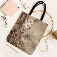 Kia Orana Cook Islands Tapa Floral With Cross Tote Bag Beige LT7 Black Strap One Size Beige - Polynesian Pride
