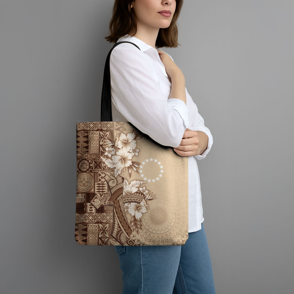 Kia Orana Cook Islands Tapa Floral With Cross Tote Bag Beige LT7 - Polynesian Pride