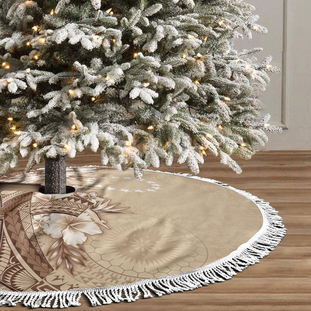 Kia Orana Cook Islands Tapa Floral With Cross Tree Skirt Beige LT7 - Polynesian Pride