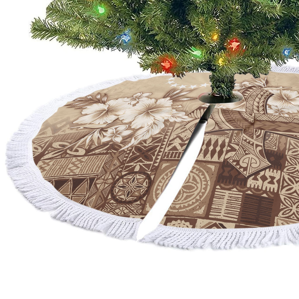 Kia Orana Cook Islands Tapa Floral With Cross Tree Skirt Beige LT7 - Polynesian Pride