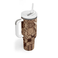 Kia Orana Cook Islands Tapa Floral With Cross Tumbler With Handle Beige LT7 - Polynesian Pride