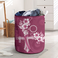 Kia Orana Cook Islands Tapa Floral With Cross Laundry Basket Maroon LT7 Maroon - Polynesian Pride